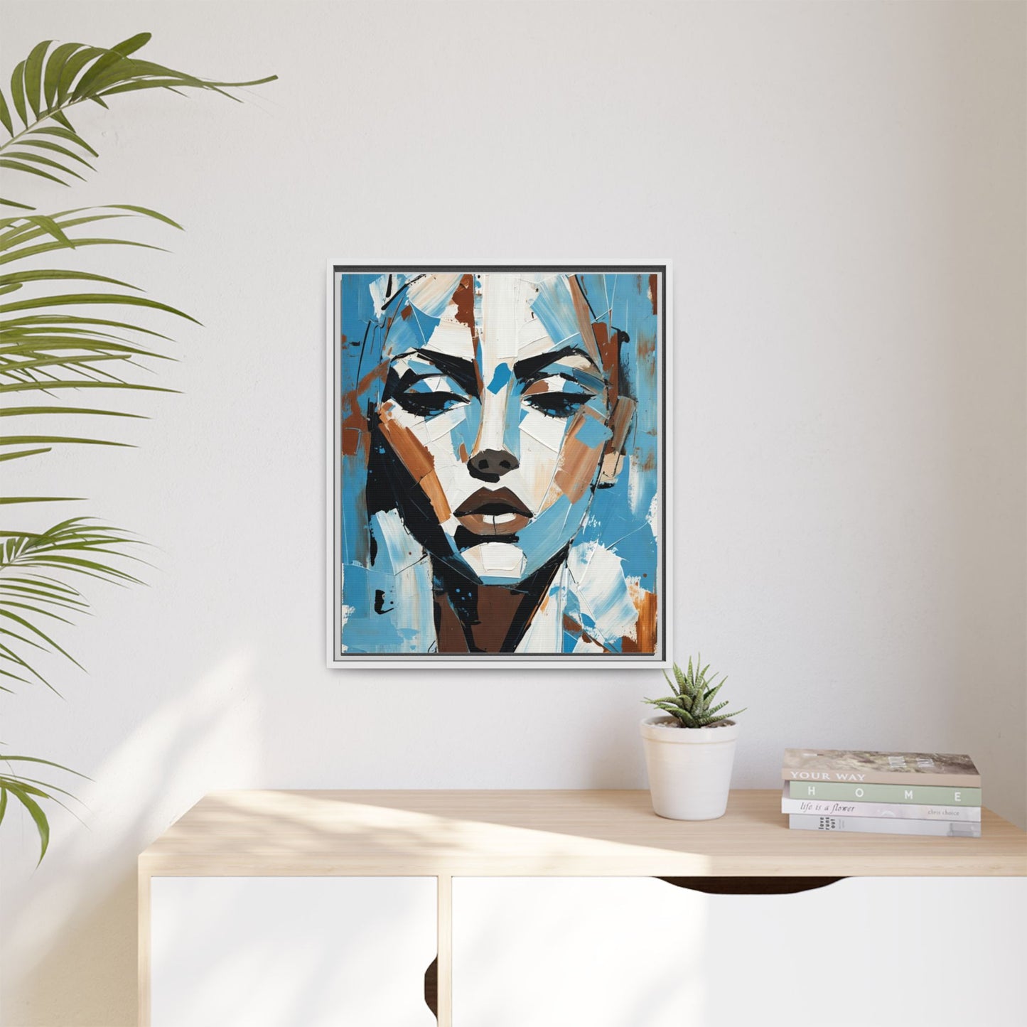 Abstract Blue Face Matte Canvas Wall Art — Framed Modern Portrait Print