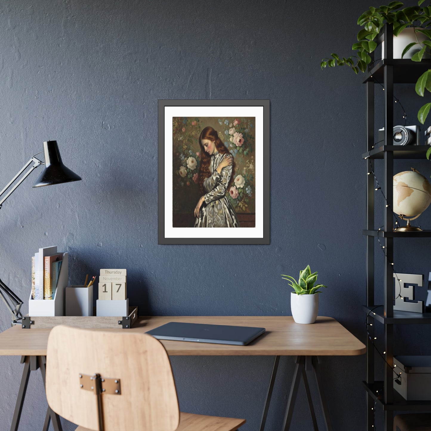 Framed Art Print — Vintage Portrait with Floral Background