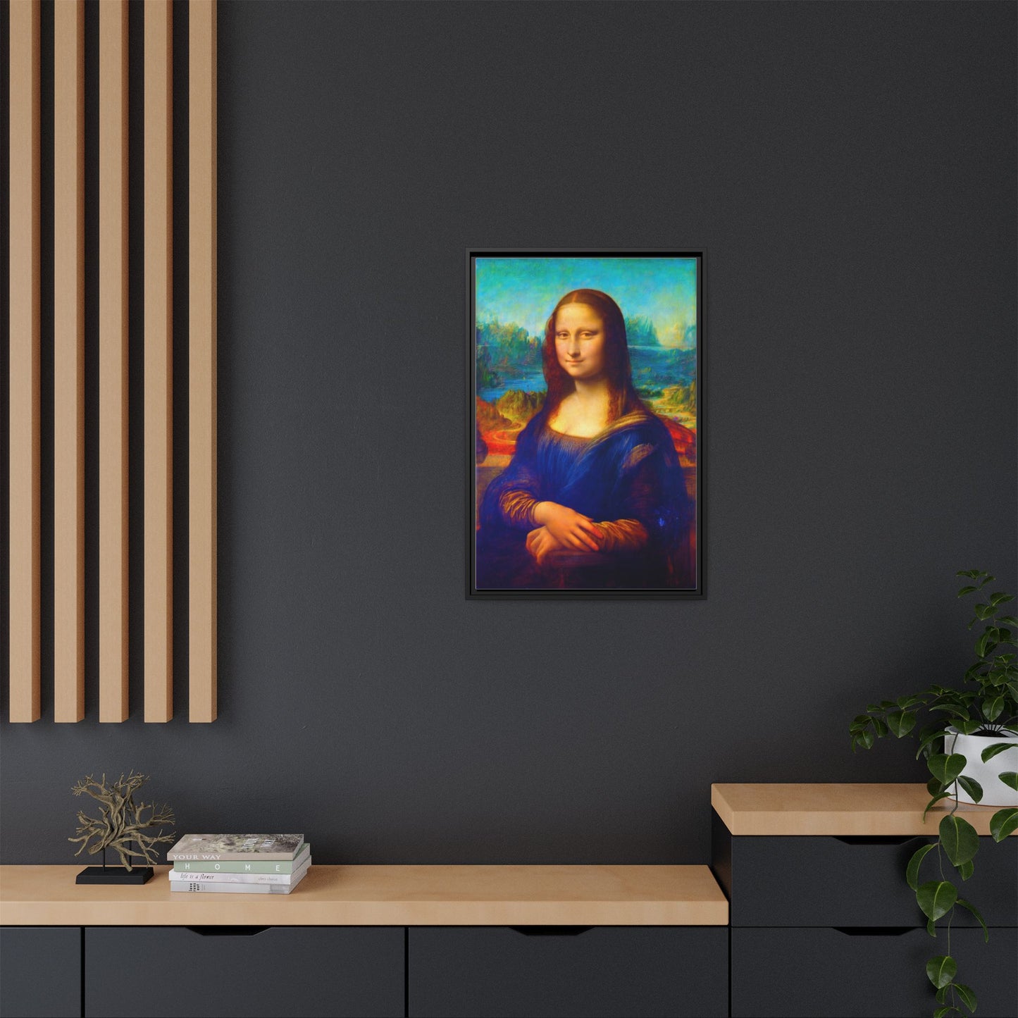 Framed Matte Canvas Print — Colorful Mona Lisa Wall Art