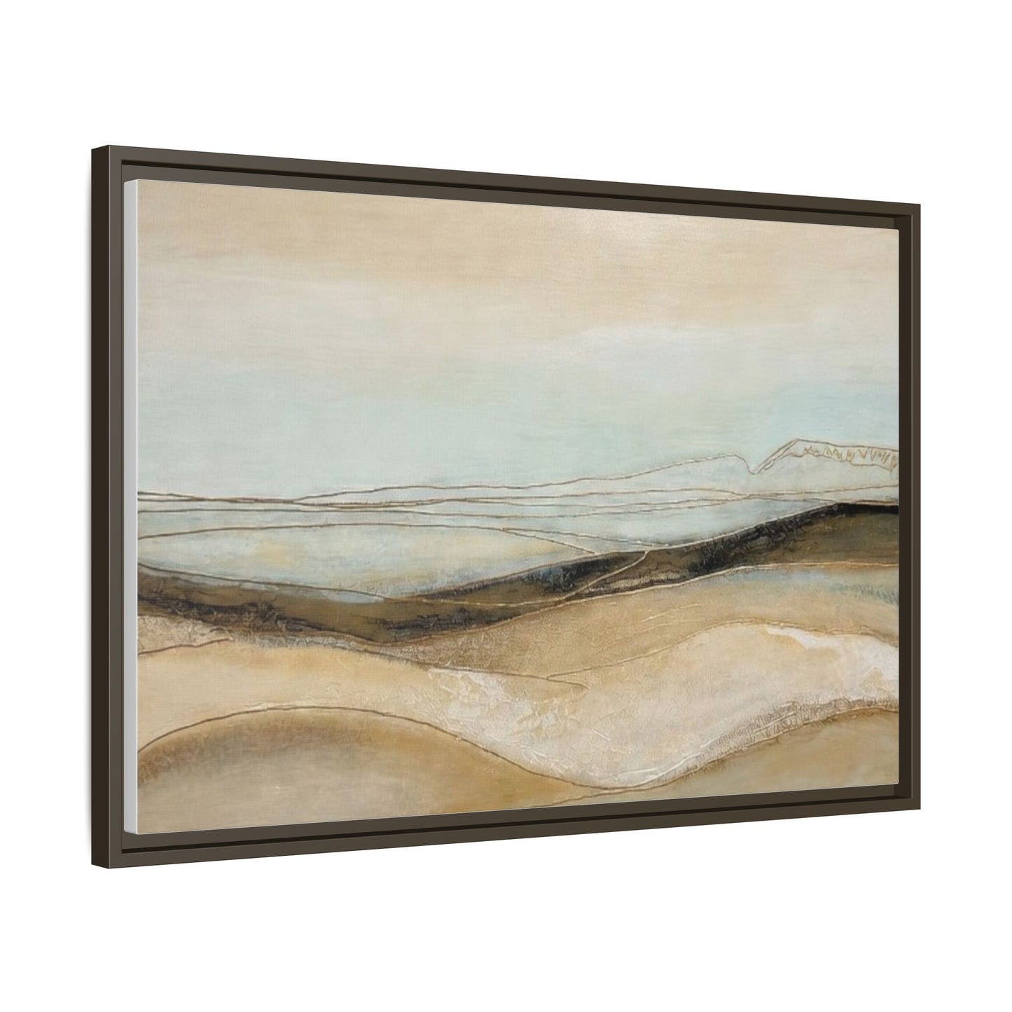 Framed Matte Canvas Wall Art — Neutral Abstract Landscape in Soft Blues & Earth Tones