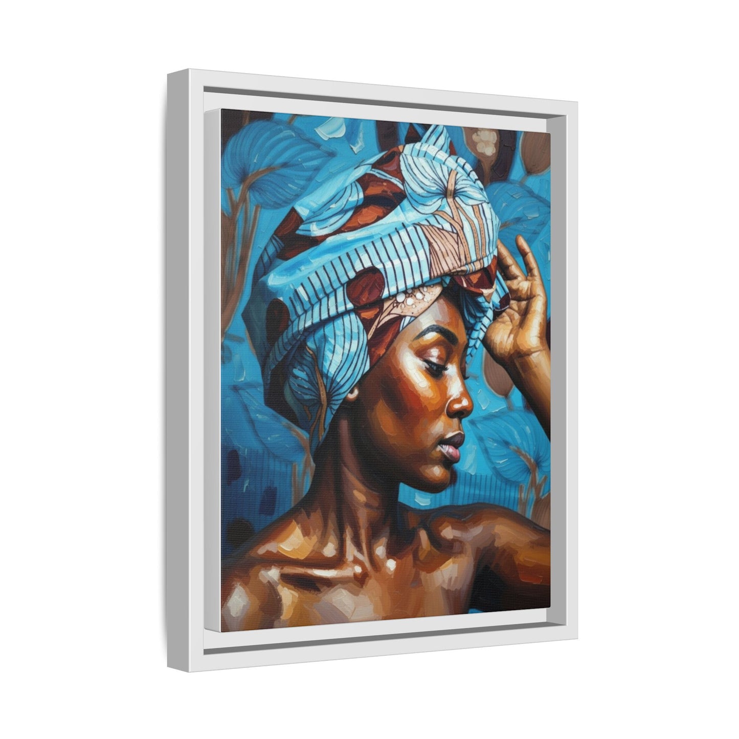 Framed Canvas Art — Portrait of Woman in Blue Headwrap