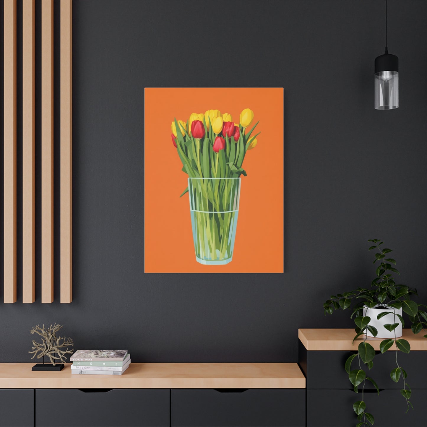 Tulip Bouquet Canvas Wall Art – Glass Vase on Orange
