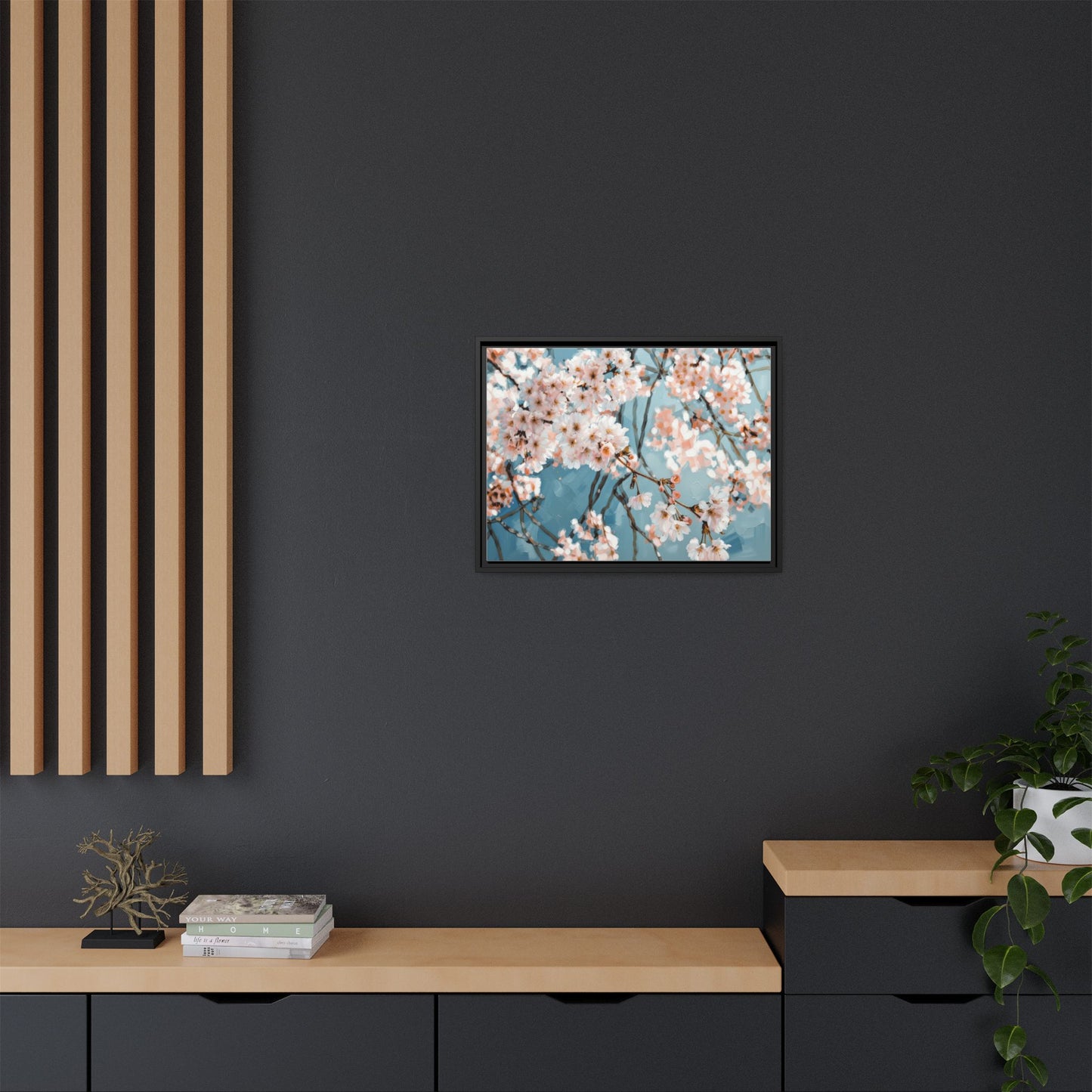 Framed Cherry Blossom Matte Canvas Print — Soft Pink Floral Wall Art