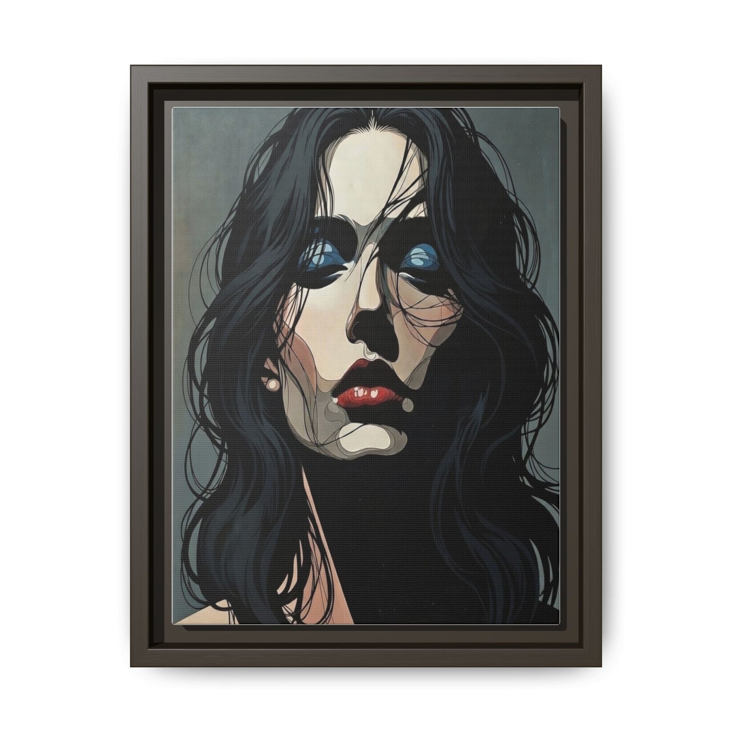 Framed Matte Canvas: Moody Portrait of Woman – Modern Gothic Wall Art