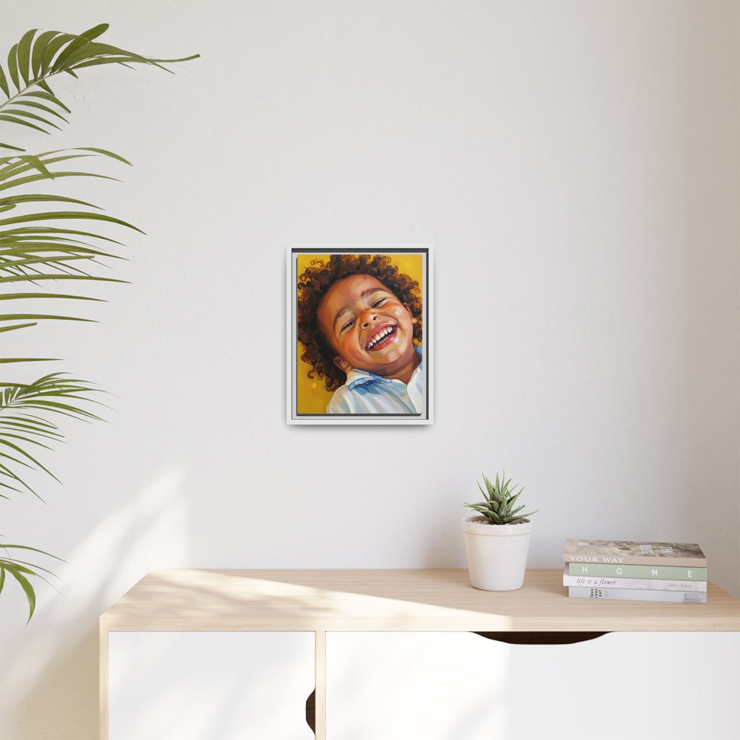 Framed Matte Canvas Print – Joyful Child Portrait, Colorful Nursery Wall Art