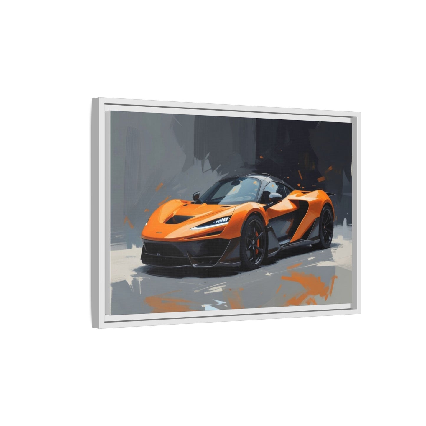 Framed Matte Canvas — Orange Sports Car Print
