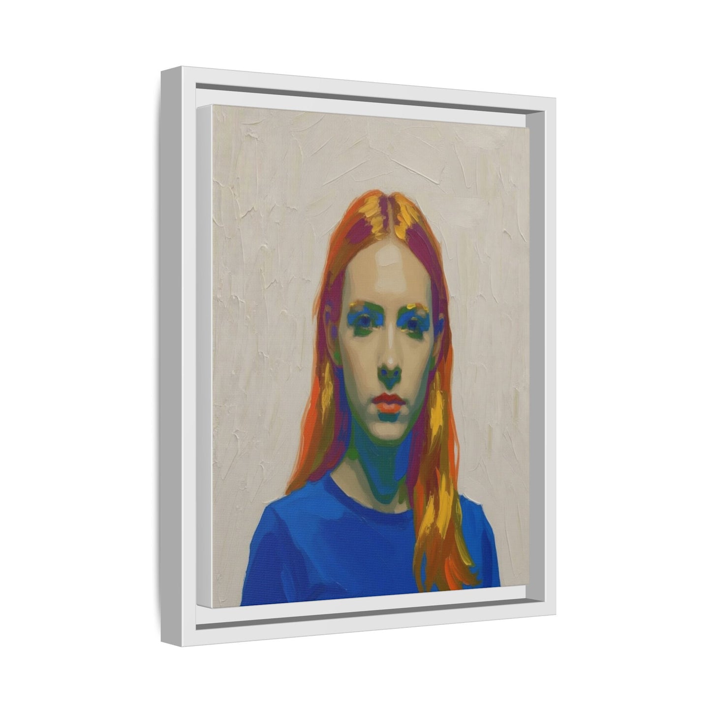 Framed Matte Canvas Portrait — Vibrant Multi‑Color Girl Art Print