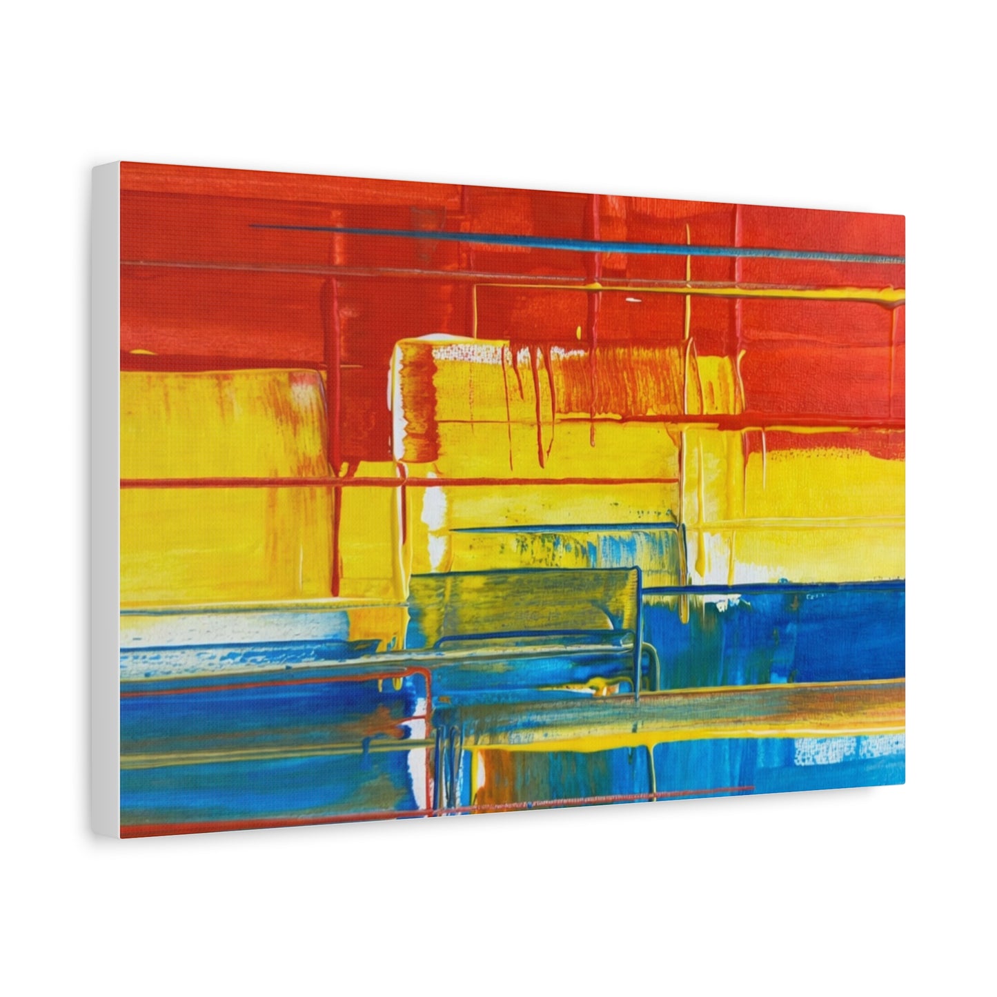 Abstract Color Block Canvas Print — Vibrant Red, Yellow & Blue Stretched Wall Art