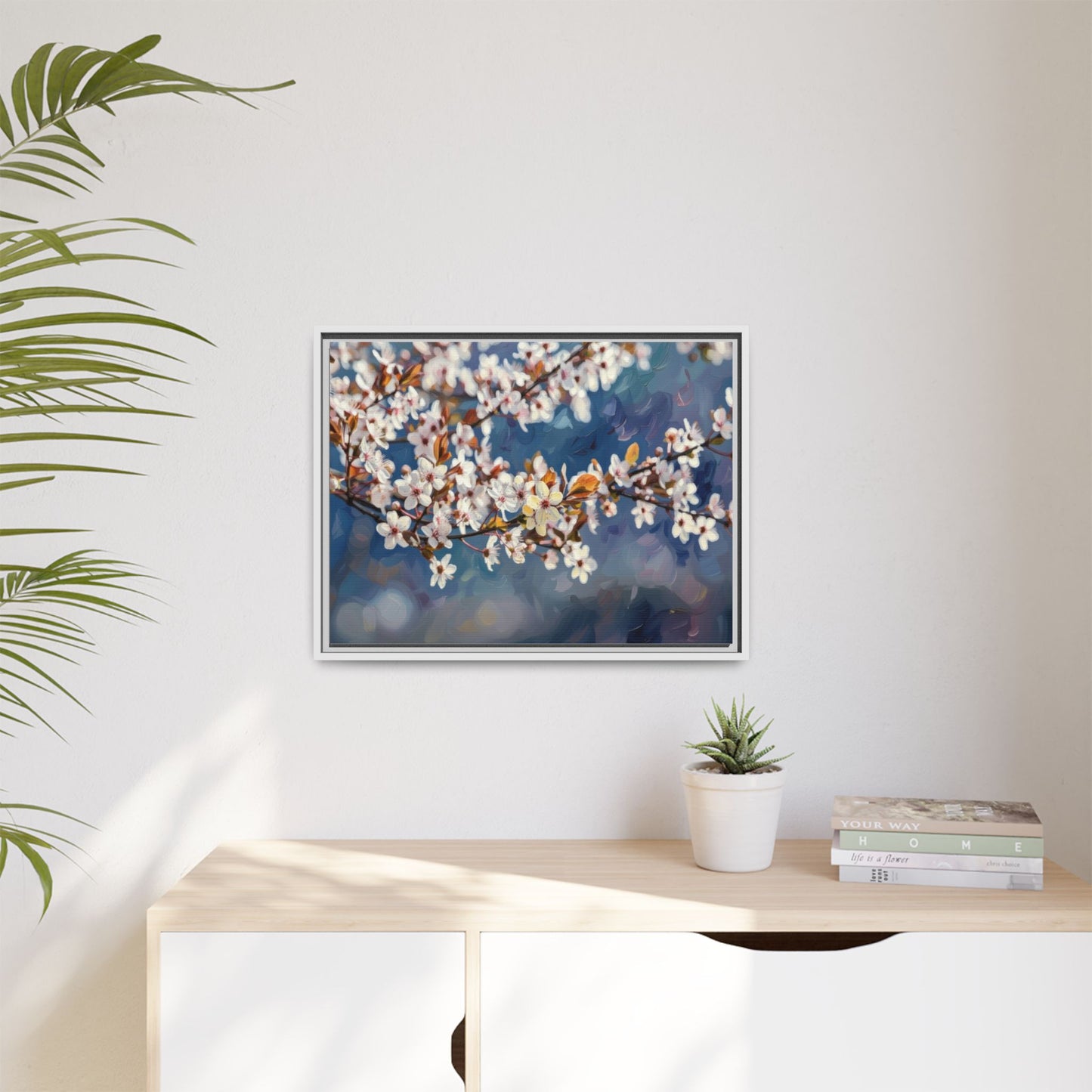 Framed Matte Canvas Print — Cherry Blossom Branch Wall Art