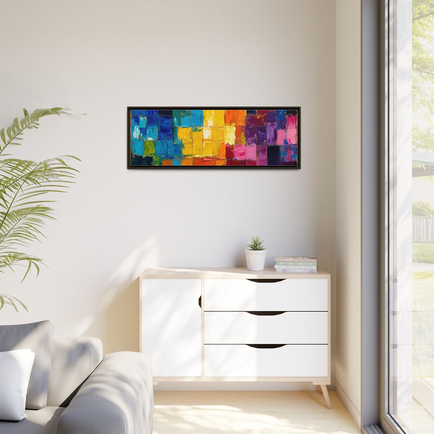 Abstract Rainbow Mosaic Framed Canvas Print — Colorful Modern Wall Art