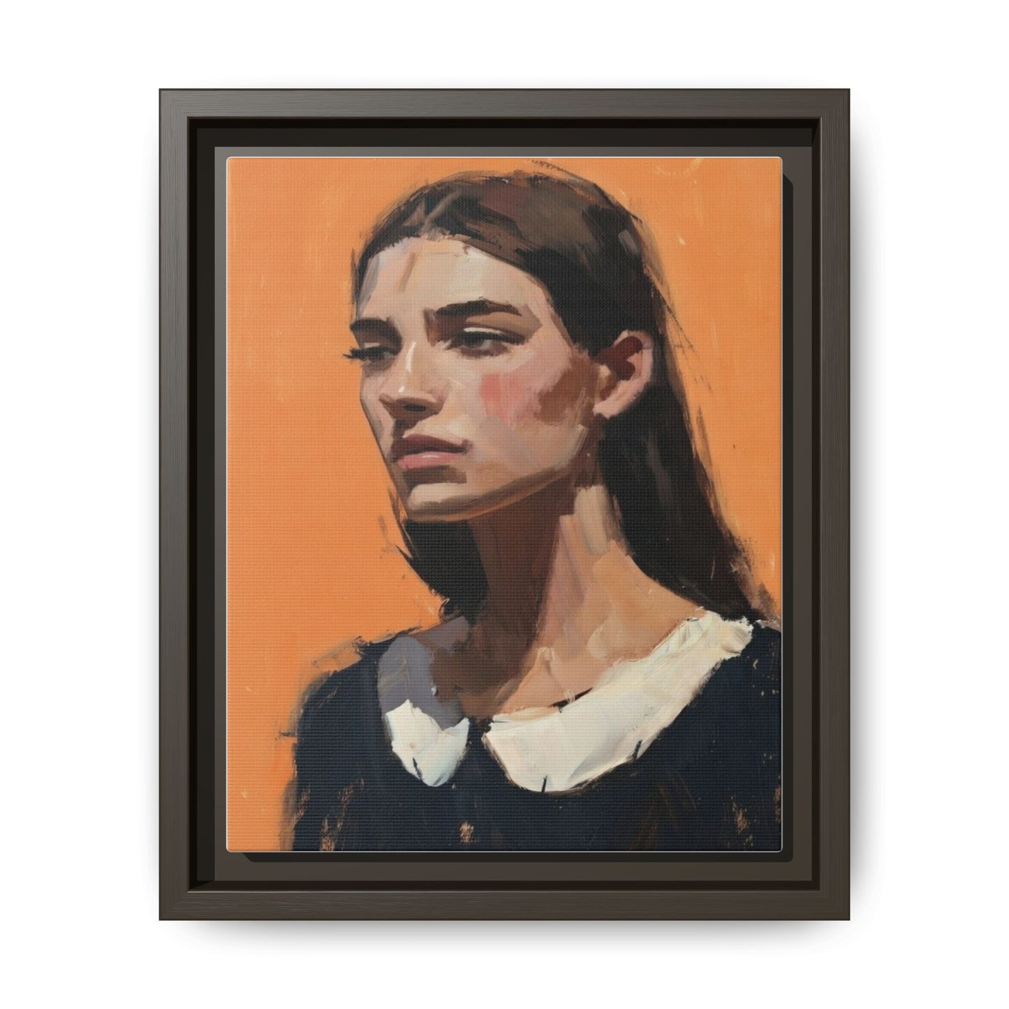 Framed Matte Canvas Portrait Art — Modern Figurative Painting on Orange