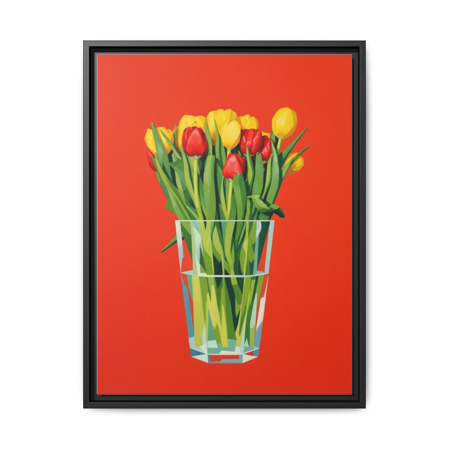 Framed Tulip Bouquet Matte Canvas Art — Vibrant Red Floral Wall Print