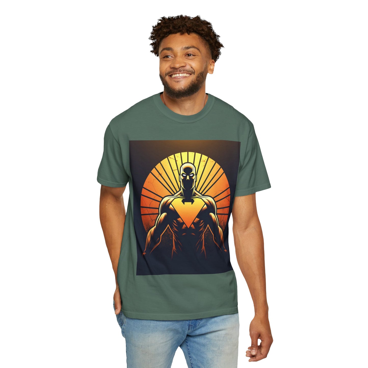 Superhero Sunrise T-Shirt — Bold Chest Emblem Graphic