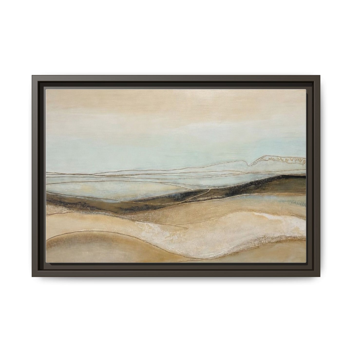 Framed Matte Canvas Wall Art — Neutral Abstract Landscape in Soft Blues & Earth Tones