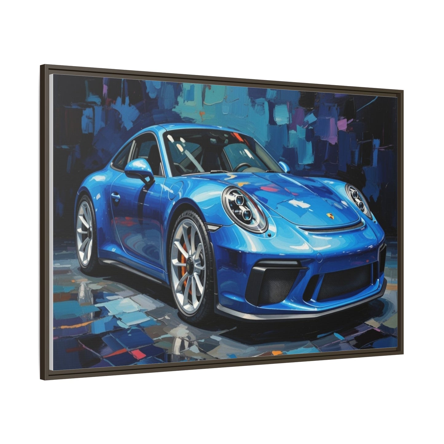 Blue Sports Car Matte Canvas Framed Print — Modern Automotive Wall Art