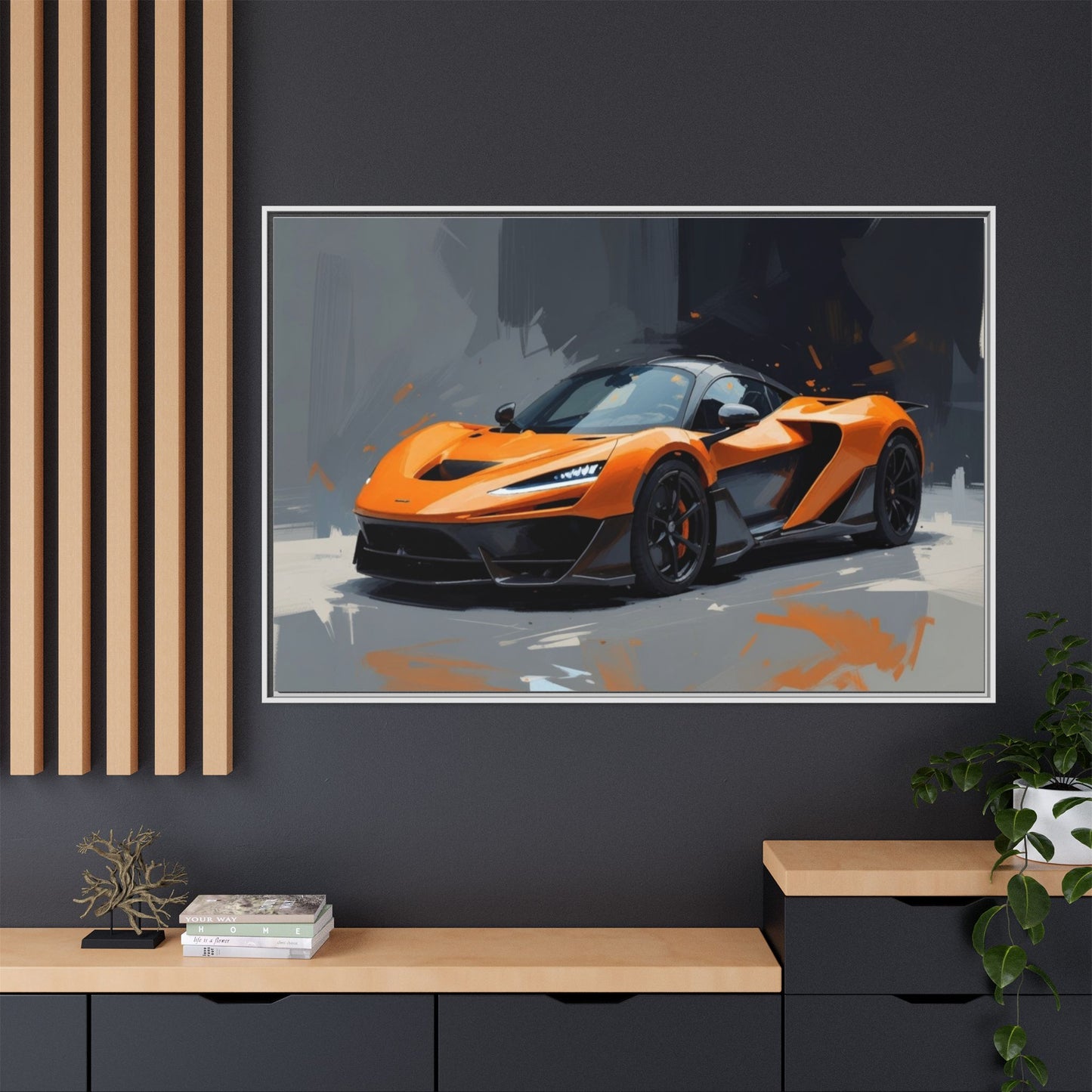 Framed Matte Canvas — Orange Sports Car Print