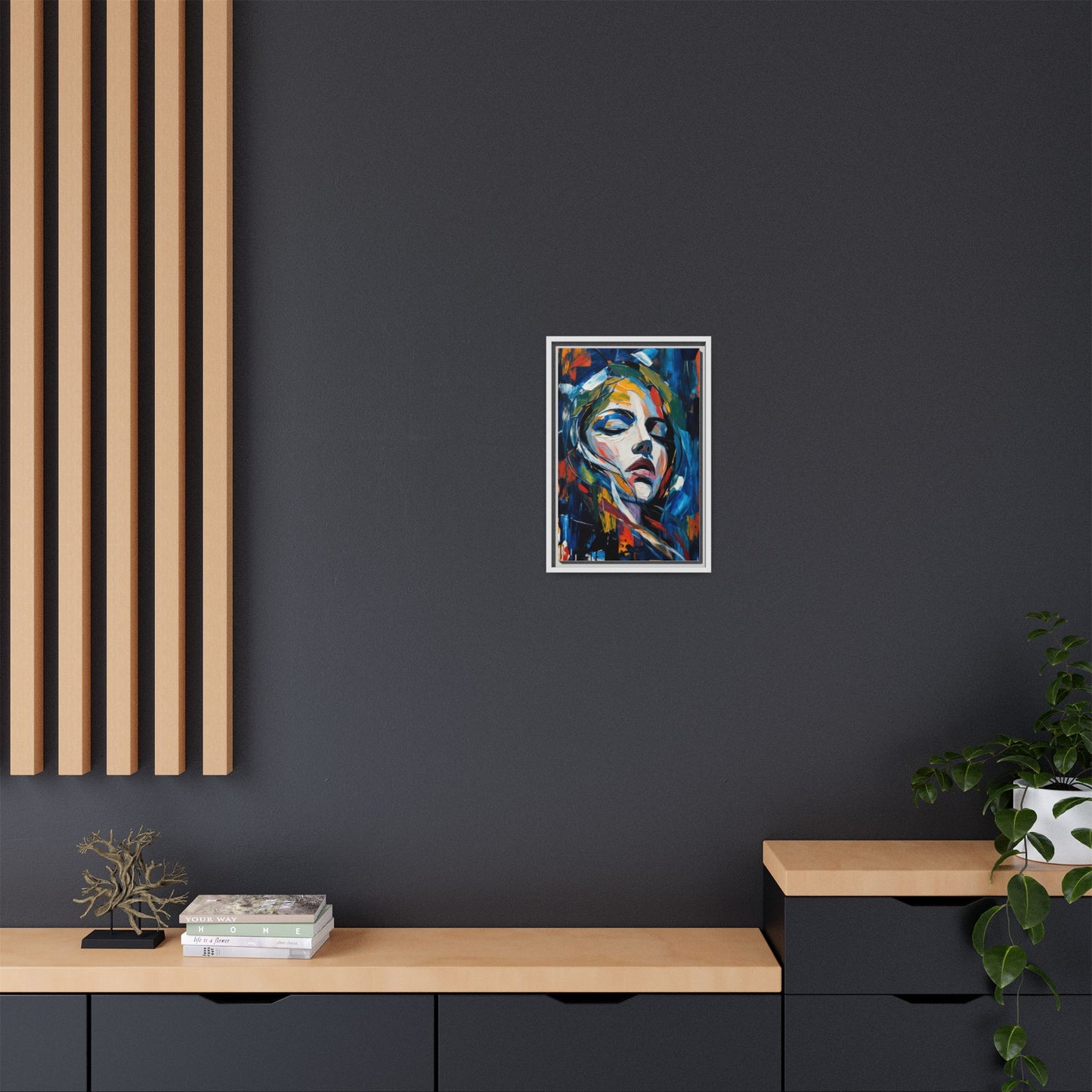 Abstract Colorful Woman Portrait — Framed Matte Canvas Wall Art