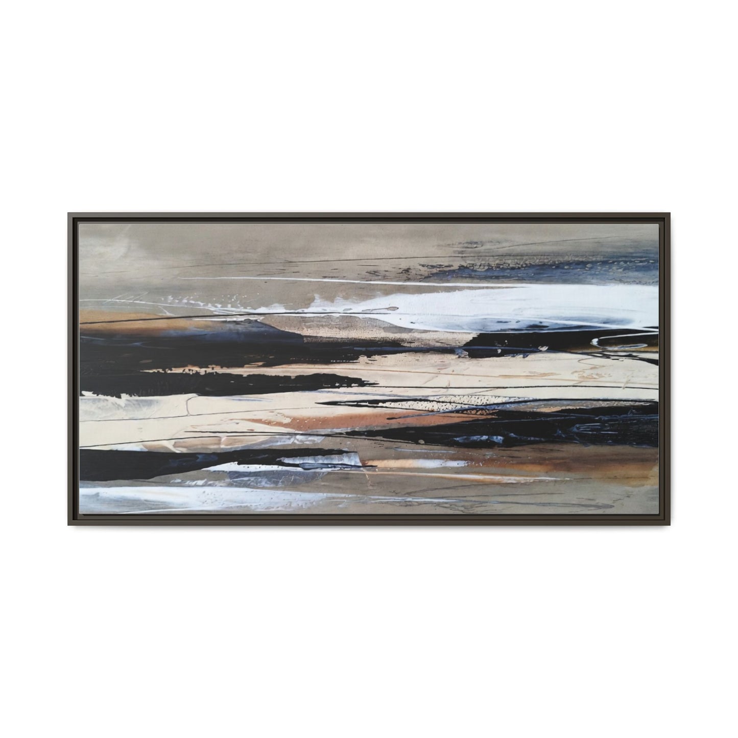 Abstract Seascape Matte Canvas Framed Wall Art — Neutral Coastal Landscape