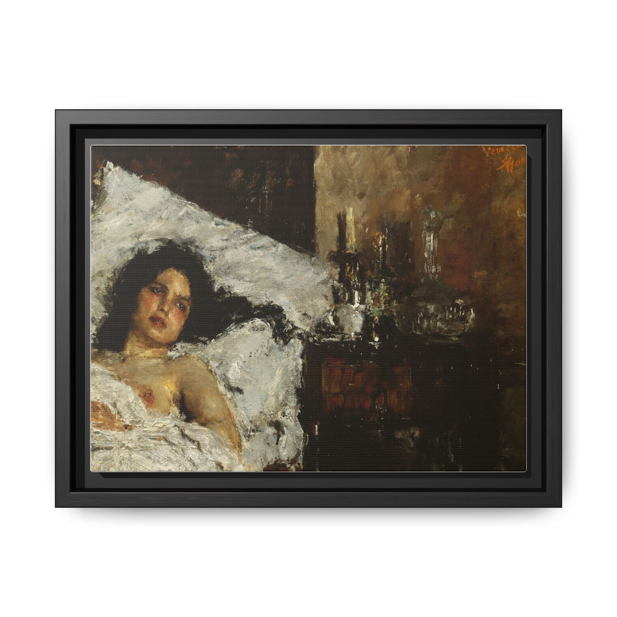 Resting by Antonio Mancini Framed Matte Canvas Wall Art Print