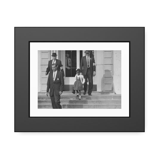 US Marshals with Young Ruby Bridges on School Steps by Unknown  Black & White Civil Rights Photograph Framed Wall Art Print