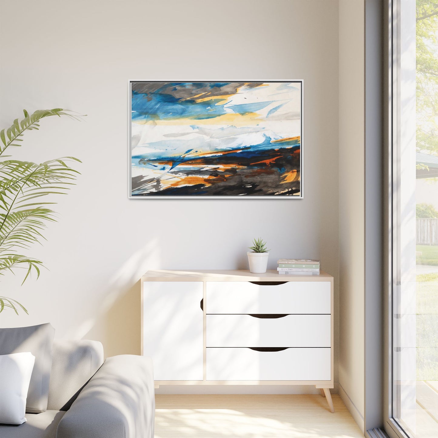 Abstract Coastal Waves Matte Canvas Framed Wall Art