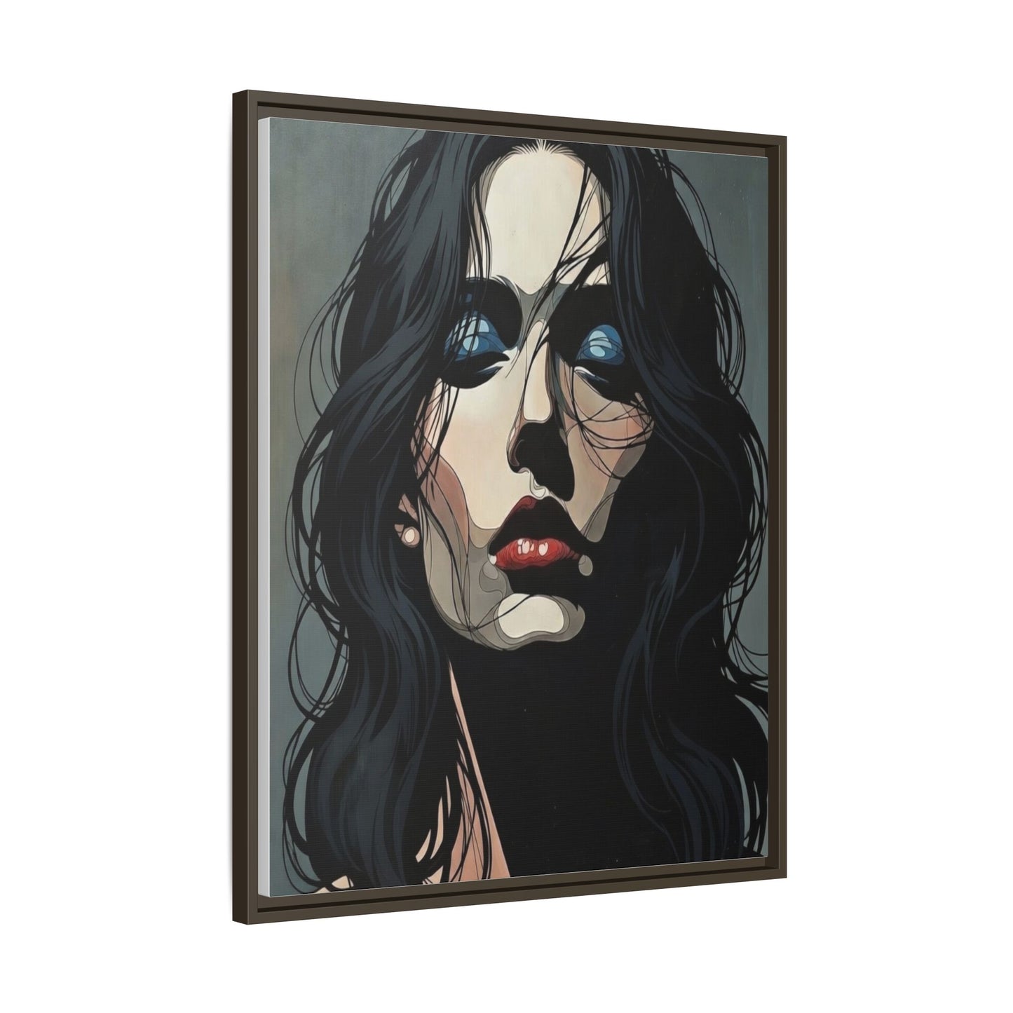 Framed Matte Canvas: Moody Portrait of Woman – Modern Gothic Wall Art