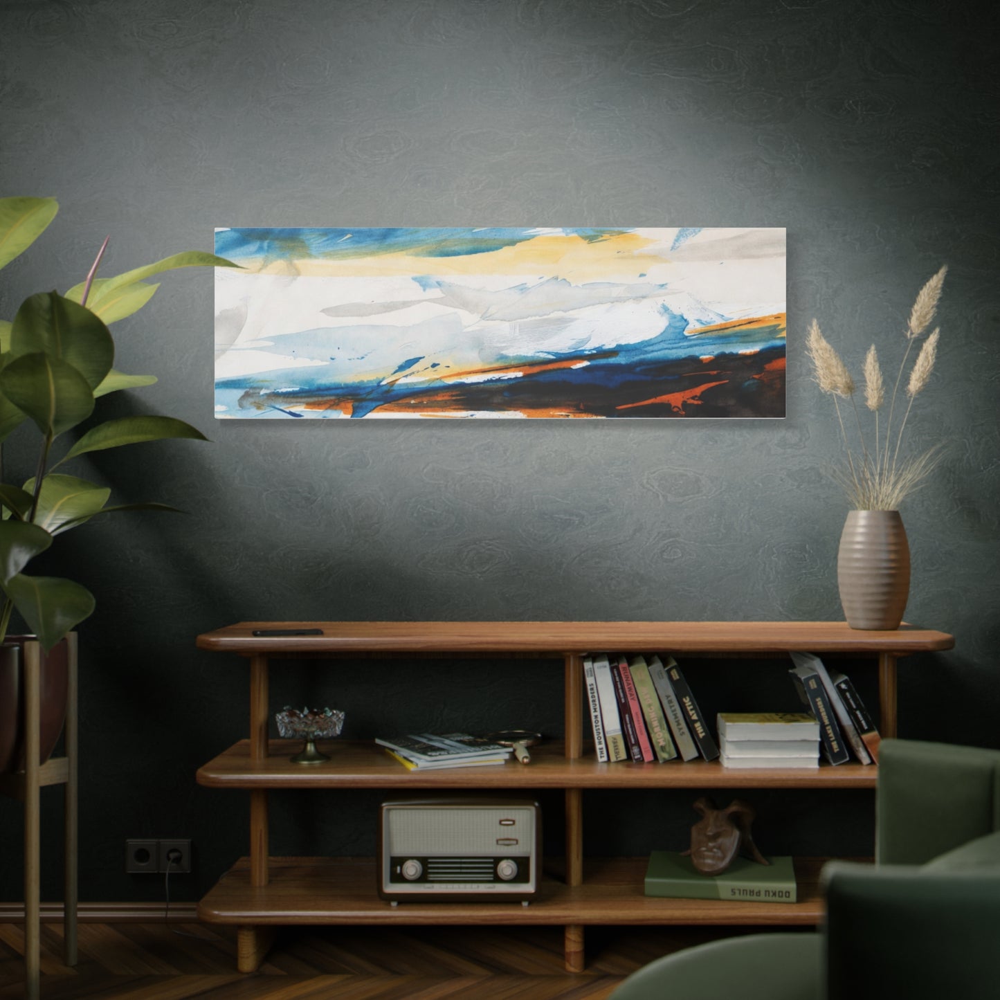 Abstract Oceanic Canvas Print — Blue & Amber Stretched Wall Art