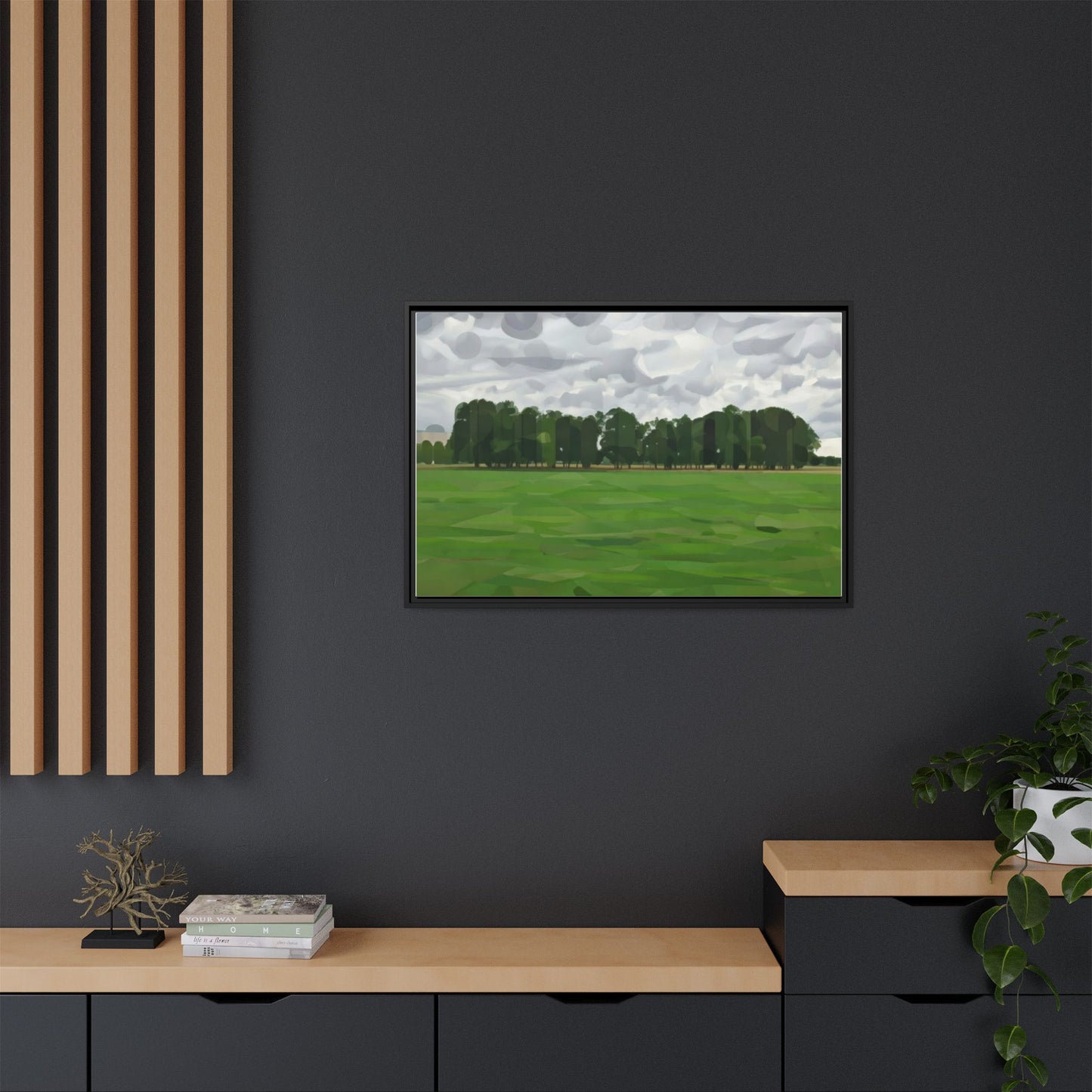 Framed Matte Canvas Print — Minimalist Green Landscape Art