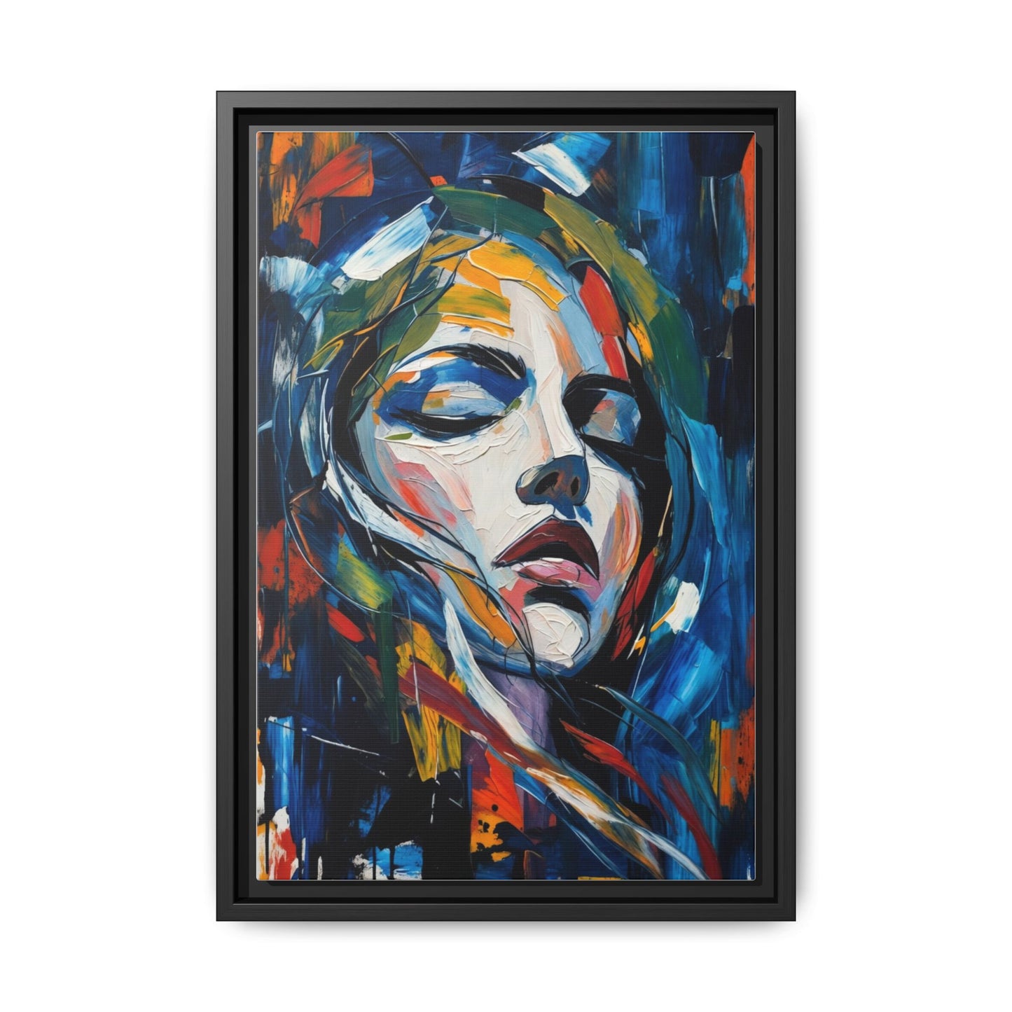 Abstract Colorful Woman Portrait — Framed Matte Canvas Wall Art