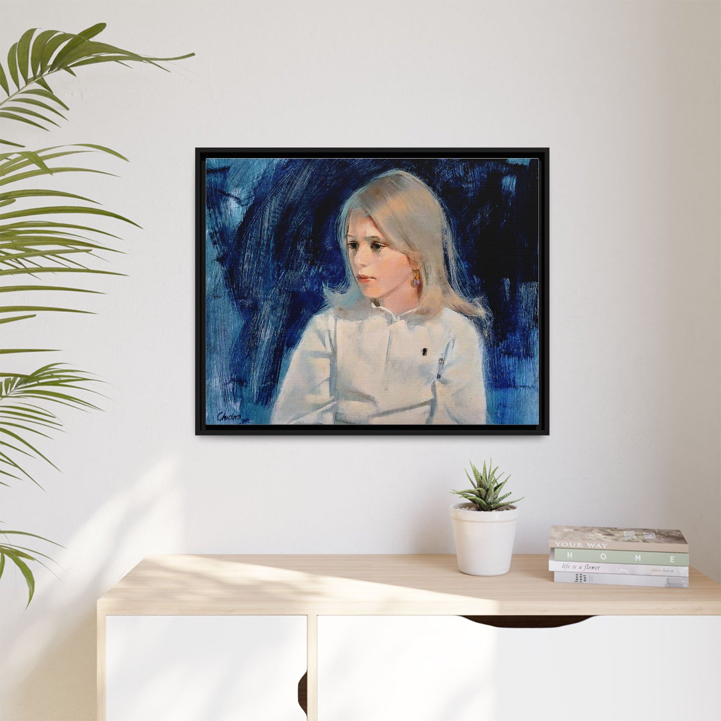 Painting of girl by Unknown Artist Framed Matte Canvas Classic Wall Art
