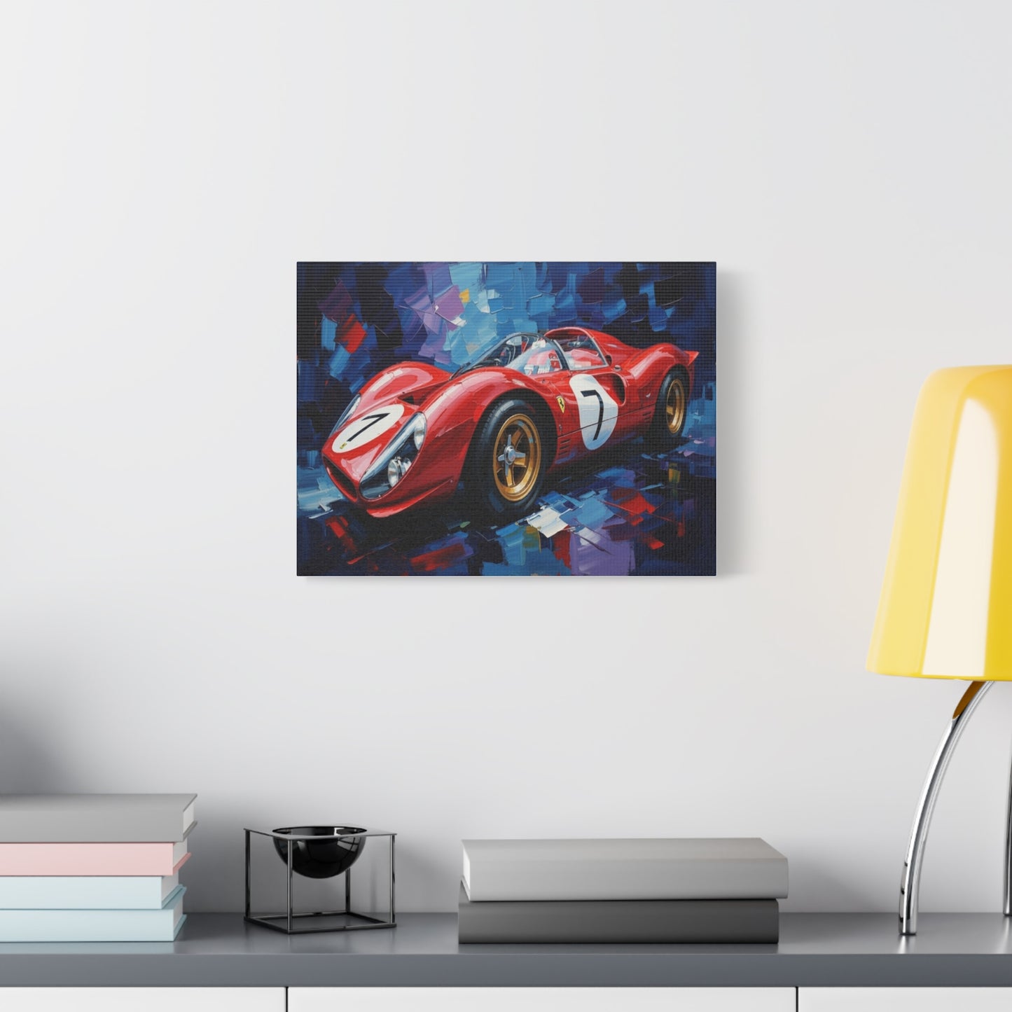 Vintage Ferrari Racing Car Canvas Print — Red Classic Sports Car Artwork (Matte Stretched)