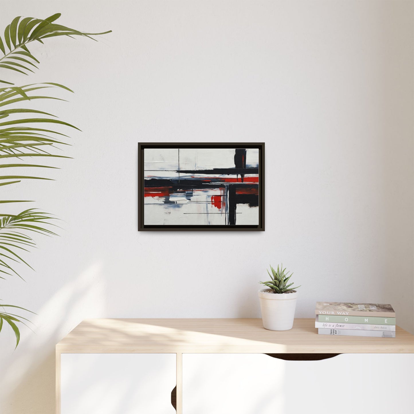 Abstract Red & Black Framed Canvas Art — Modern Matte Wall Painting