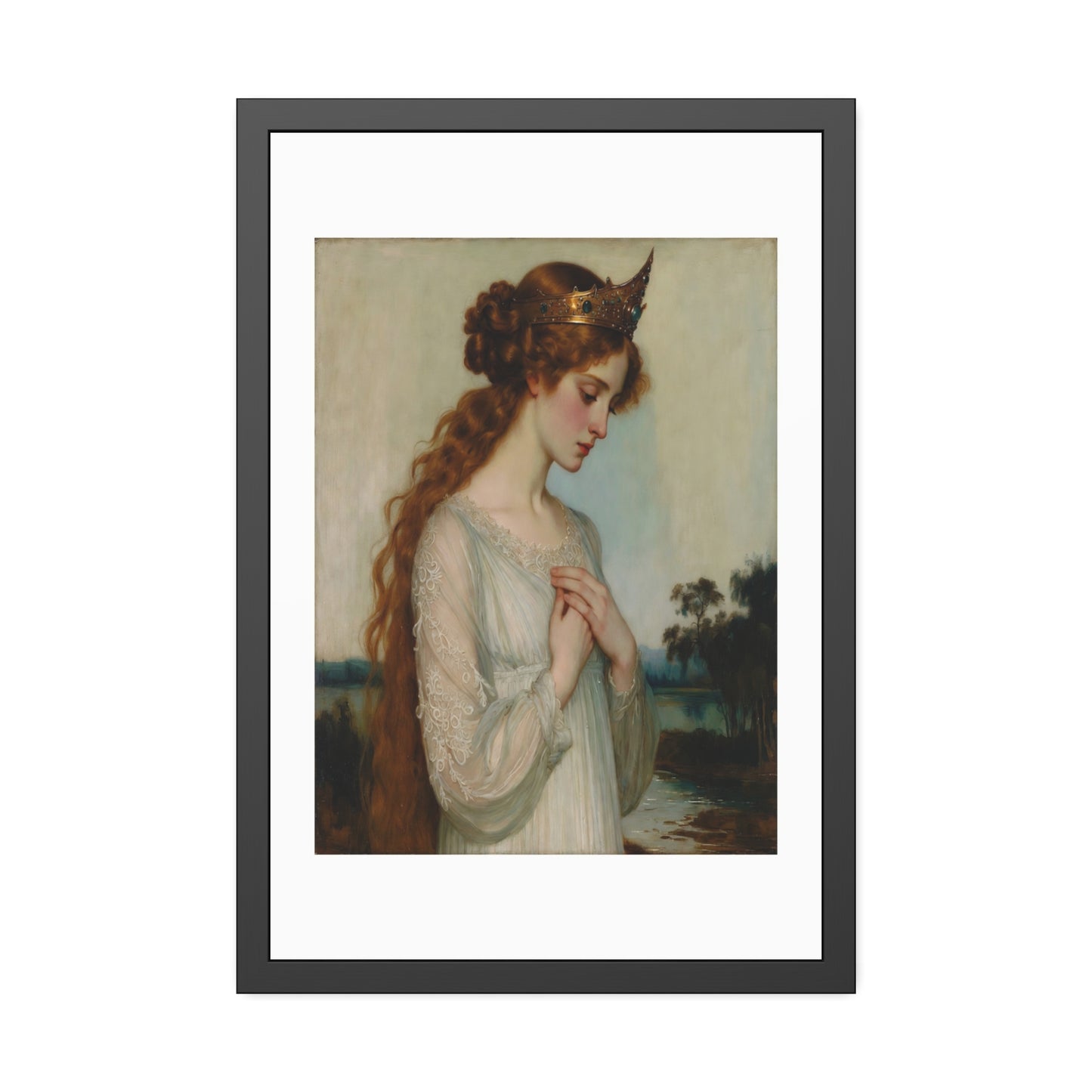 Framed Art Print — Pre-Raphaelite Woman Portrait, Vintage Romantic Wall Art