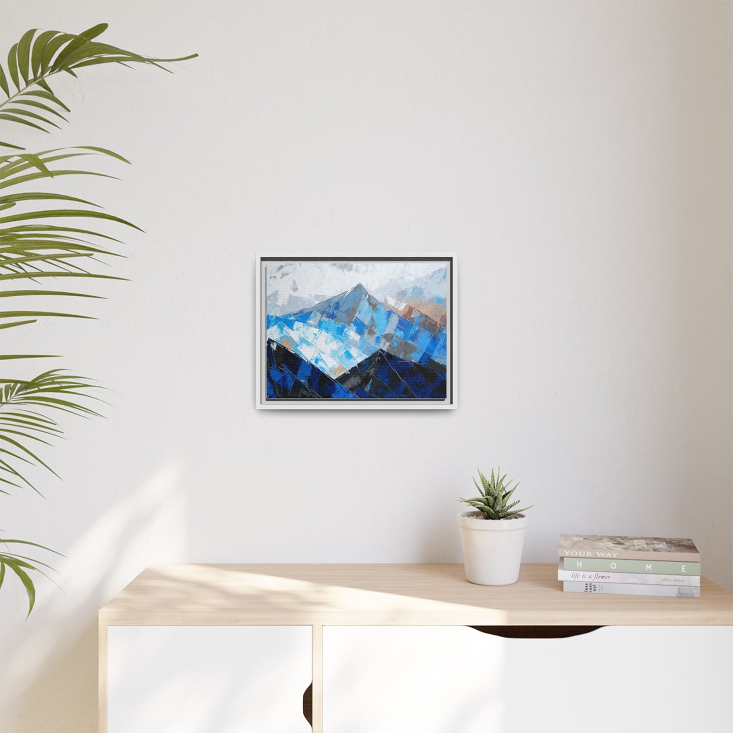 Framed Matte Canvas Blue Mountain Abstract Wall Art