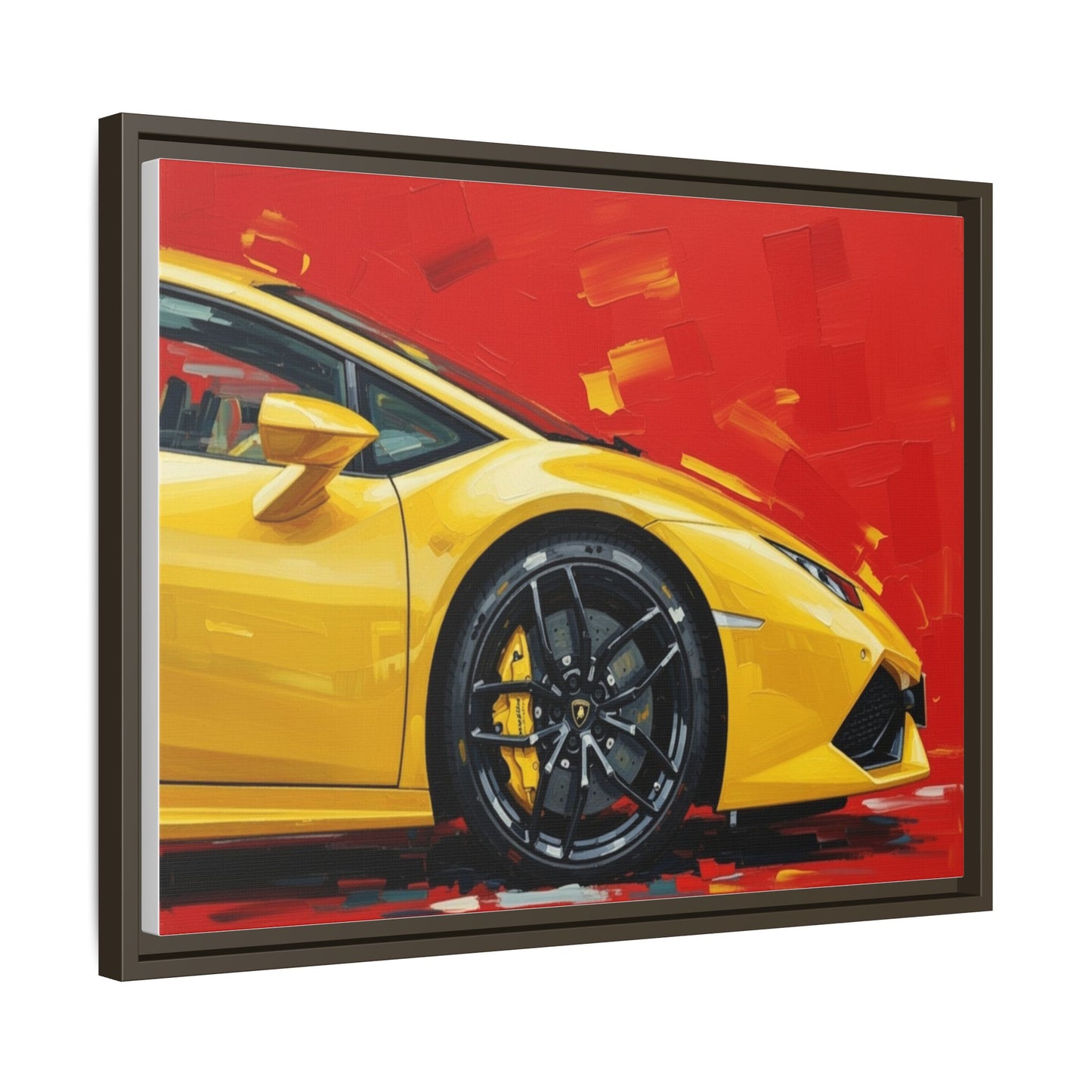 Yellow Sports Car Matte Canvas Print — Framed Automotive Wall Art