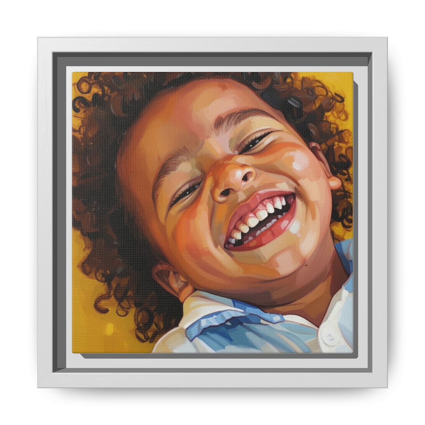 Framed Matte Canvas Print – Joyful Child Portrait, Colorful Nursery Wall Art