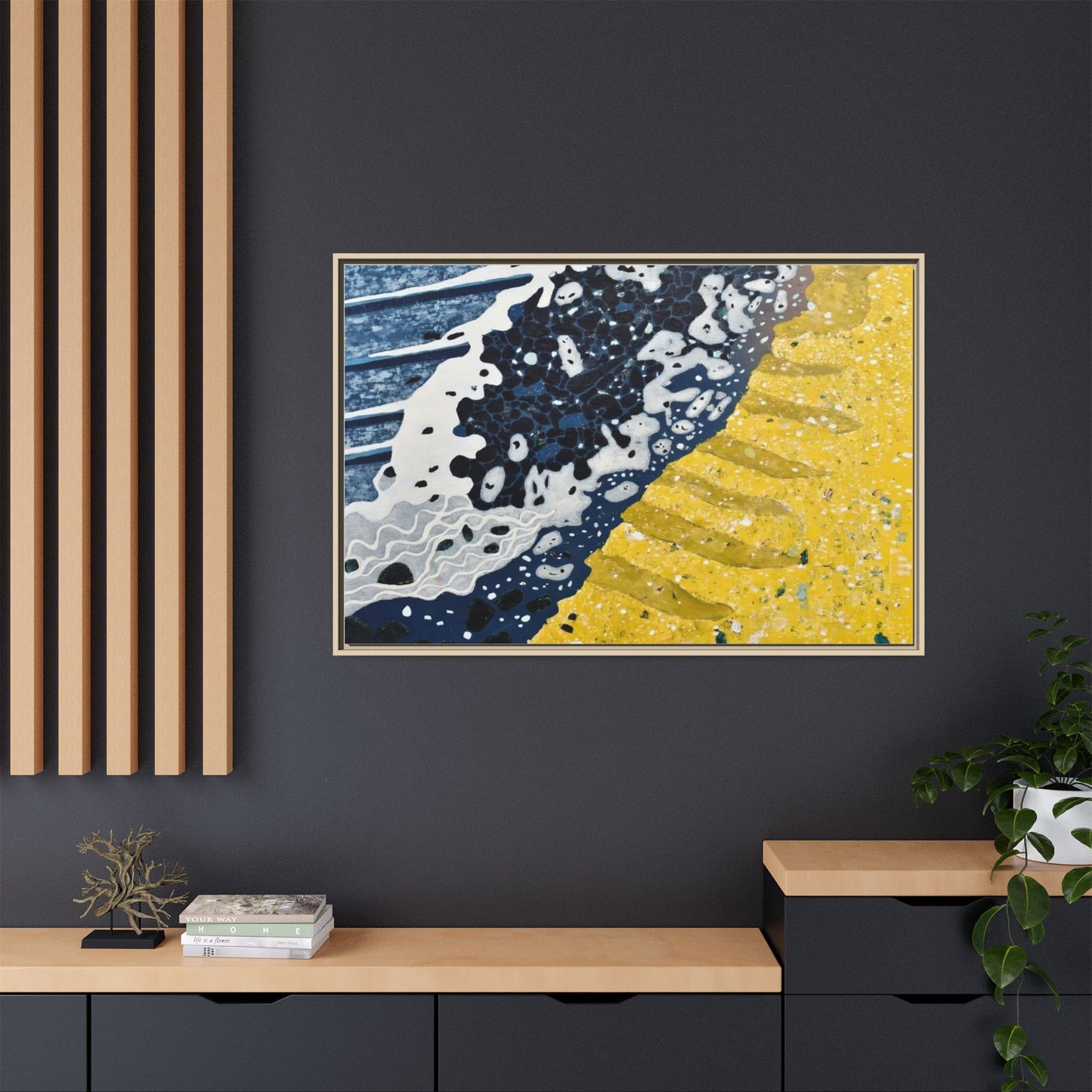 Framed Abstract Ocean & Sand Matte Canvas Print