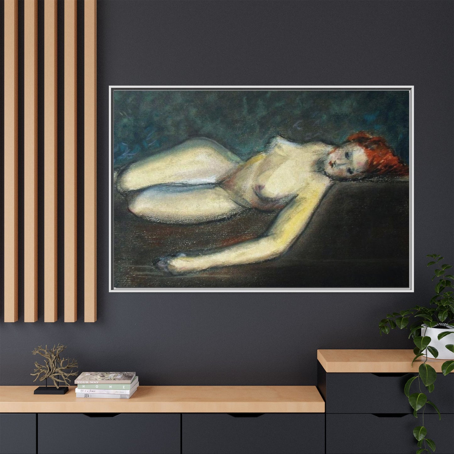 Lying nude by Paul Gosselin Framed Matte Canvas Wall Art Print
