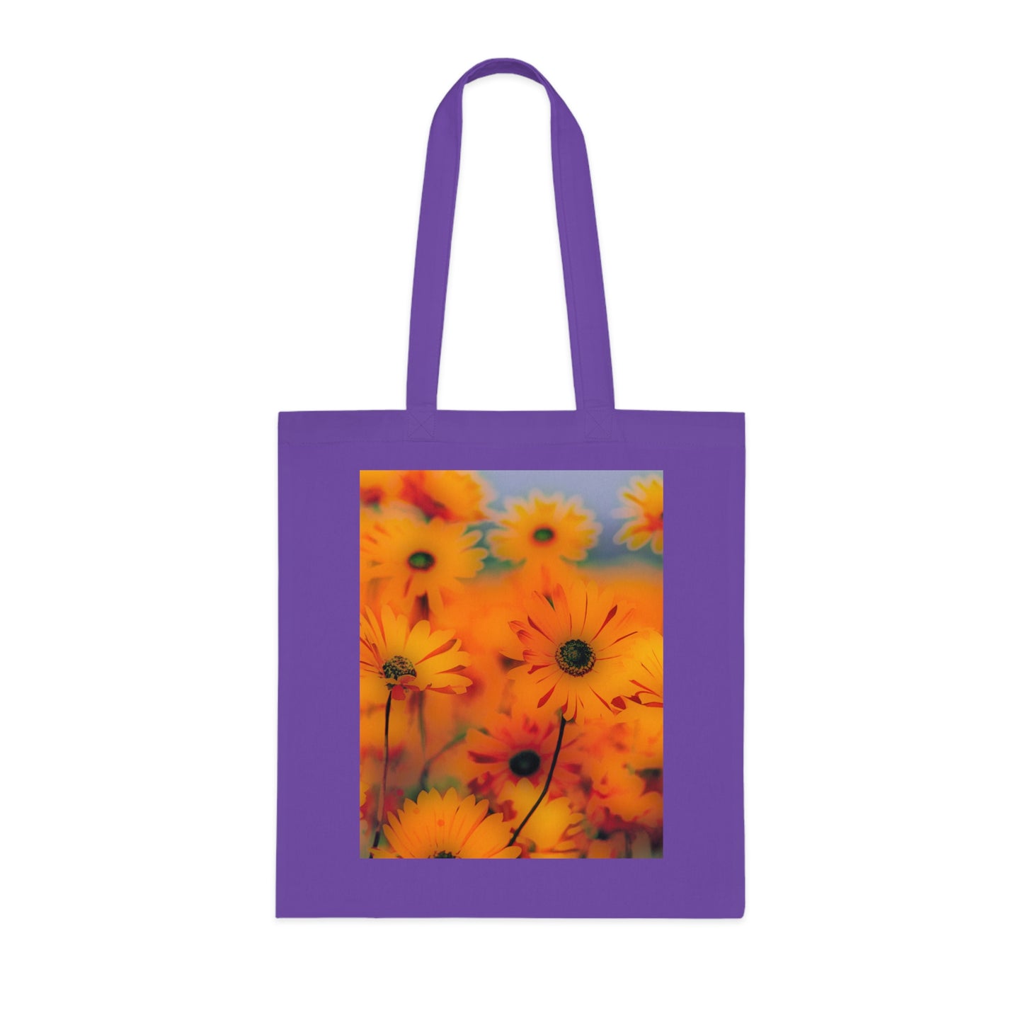 Floral Sunburst Cotton Tote — Bright Orange Daisy Print