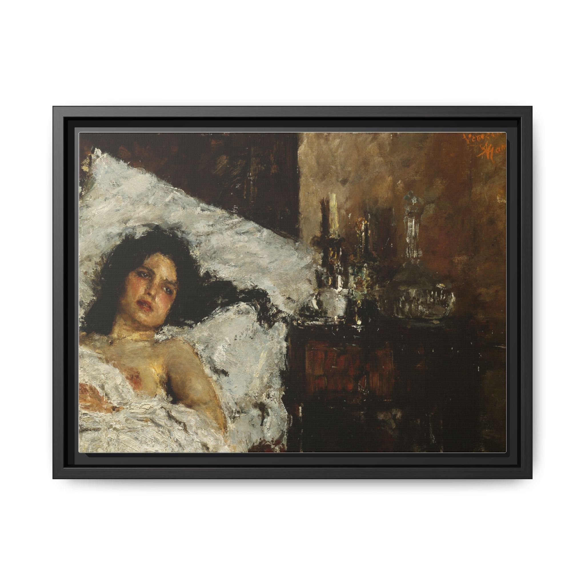 Resting by Antonio Mancini Framed Matte Canvas Wall Art Print