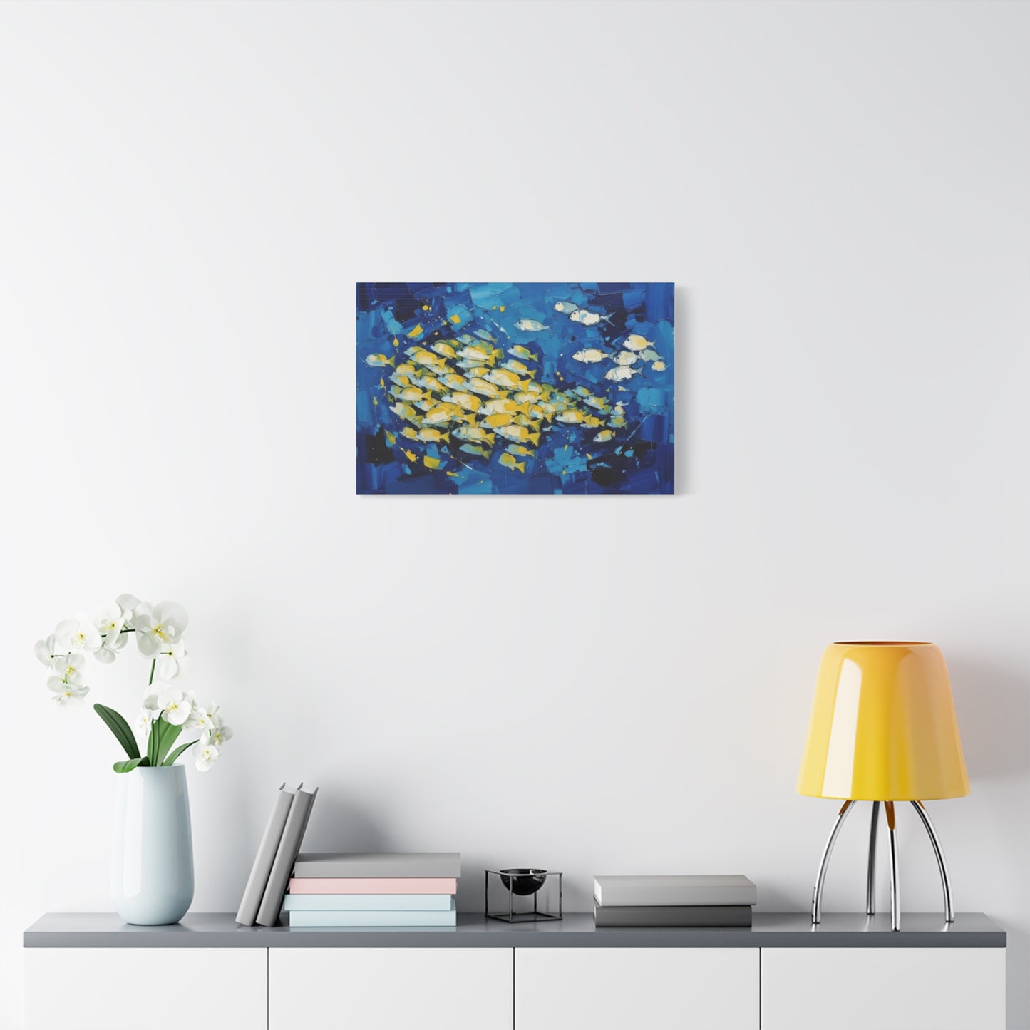 Canvas Wall Art - Blue School of Fish Matte Stretched Canvas