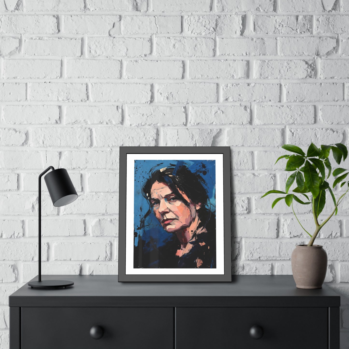 Framed Women in Blue Paper Posters