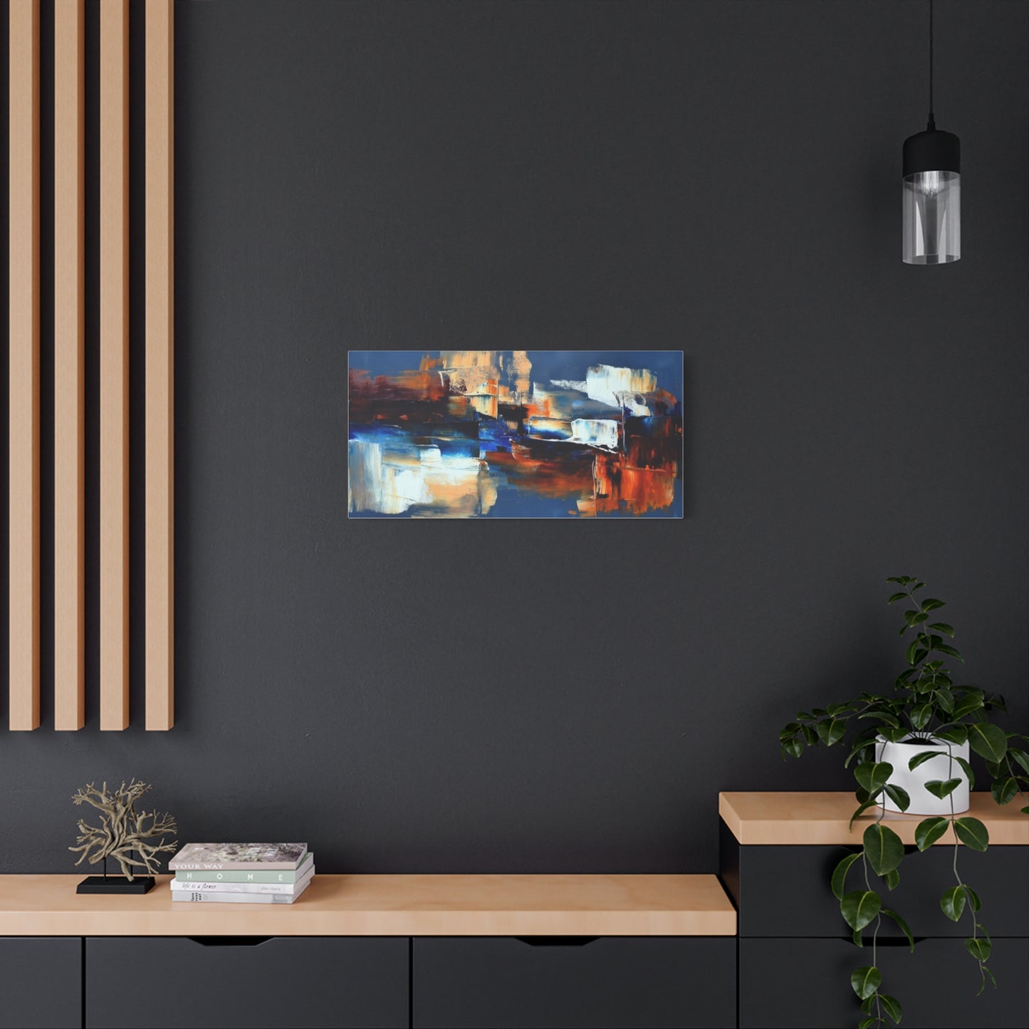 Abstract Blue & Orange Canvas Wall Art — Modern Matte Stretched Canvas