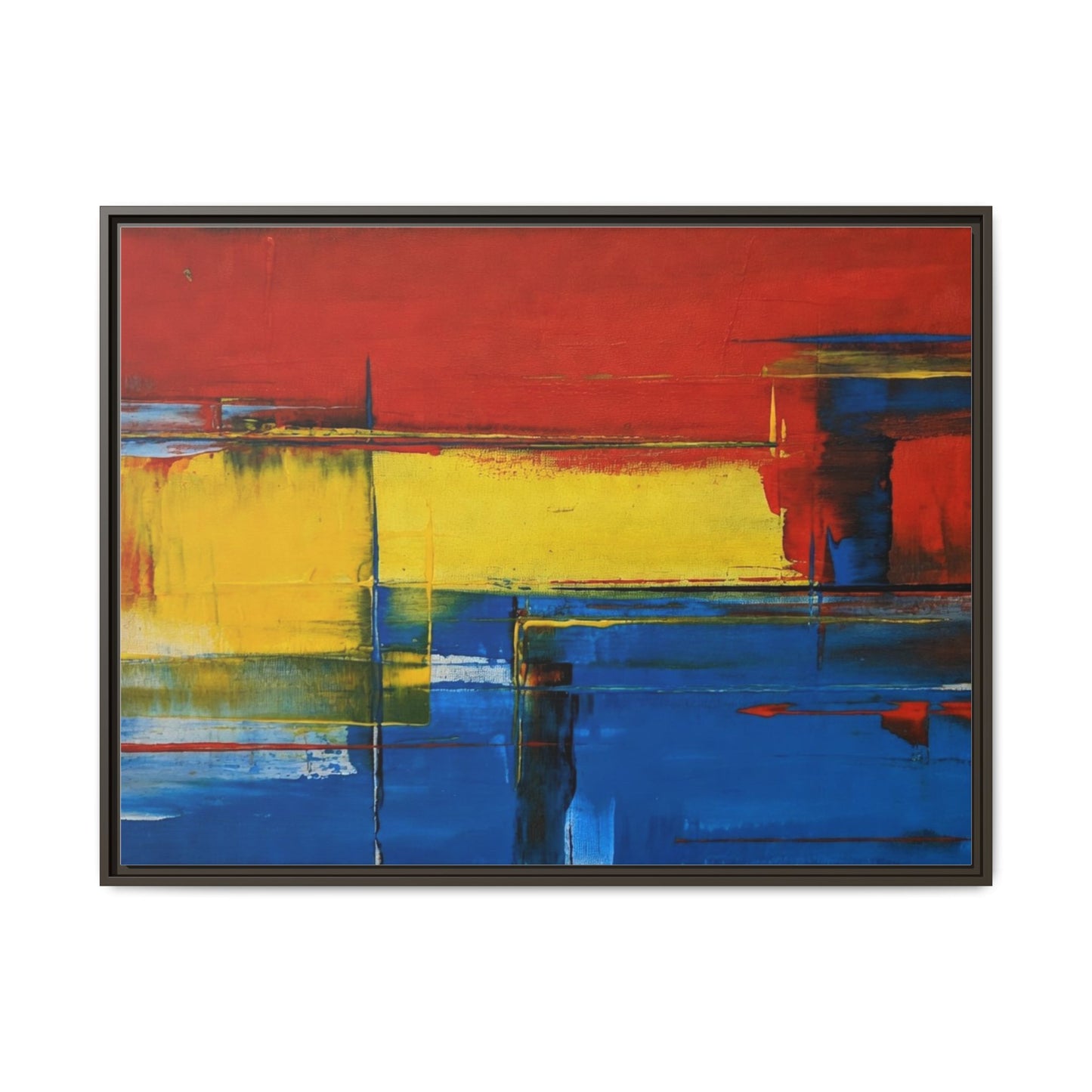 Abstract Color Block Matte Canvas Framed Wall Art — Modern Red Yellow Blue Painting