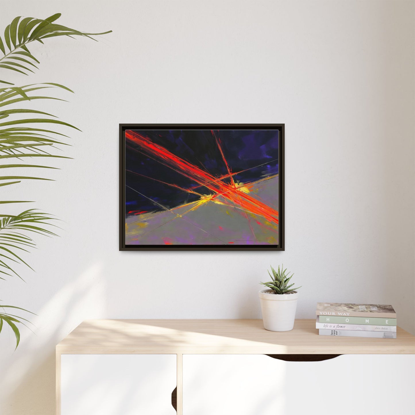 Abstract Red Streaks Framed Matte Canvas Art — Modern Multi‑Color Wall Decor