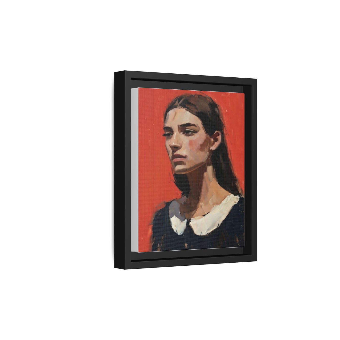 Framed Matte Canvas Portrait Print — Moody Red Figurative Art