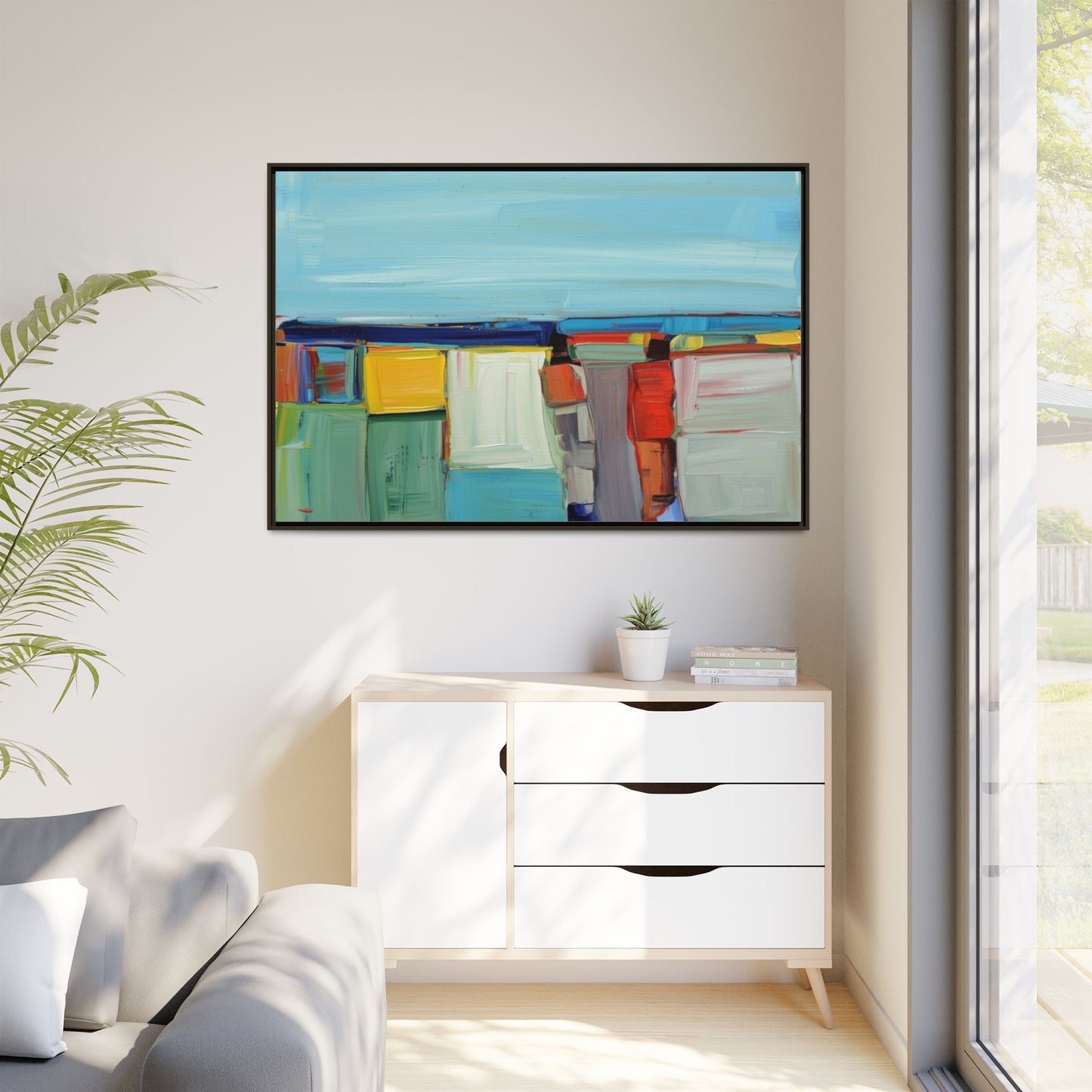 Abstract Coastal Blocks Matte Canvas Print (Framed)