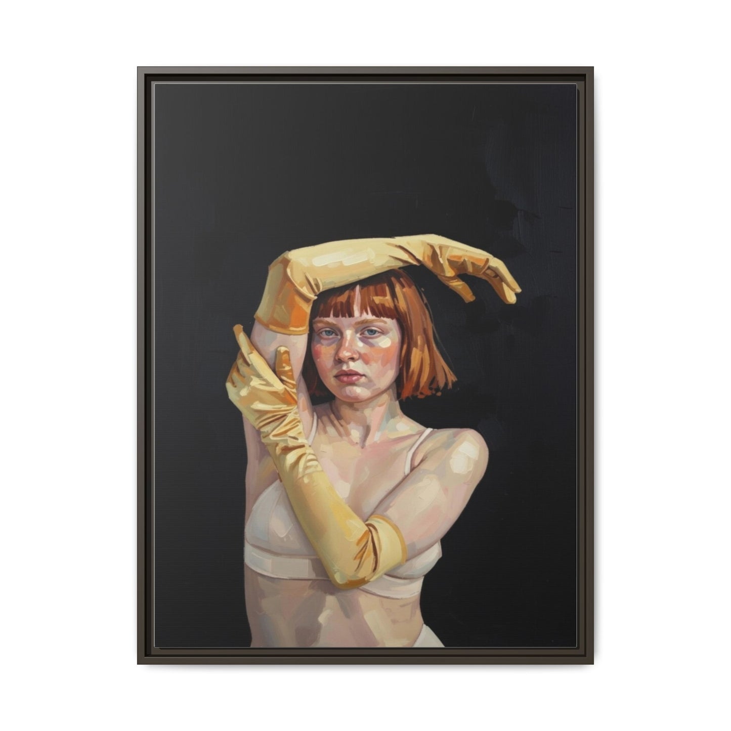 Framed Matte Canvas Art – Portrait of Woman in Yellow Gloves