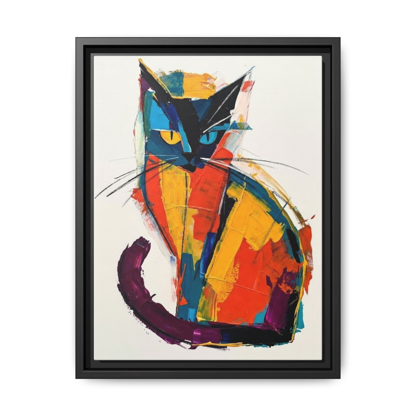 Colorful Abstract Cat Framed Canvas — Modern Matte Wall Art