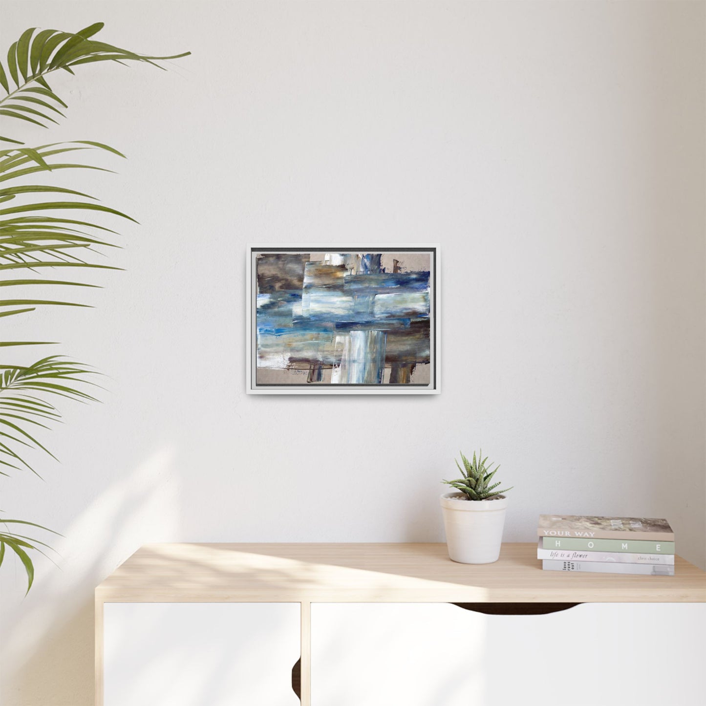 Abstract Blue Coastal Matte Canvas Framed Wall Art